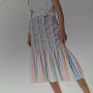J Crew Smocked Gingham Midi Skirt, Size 16